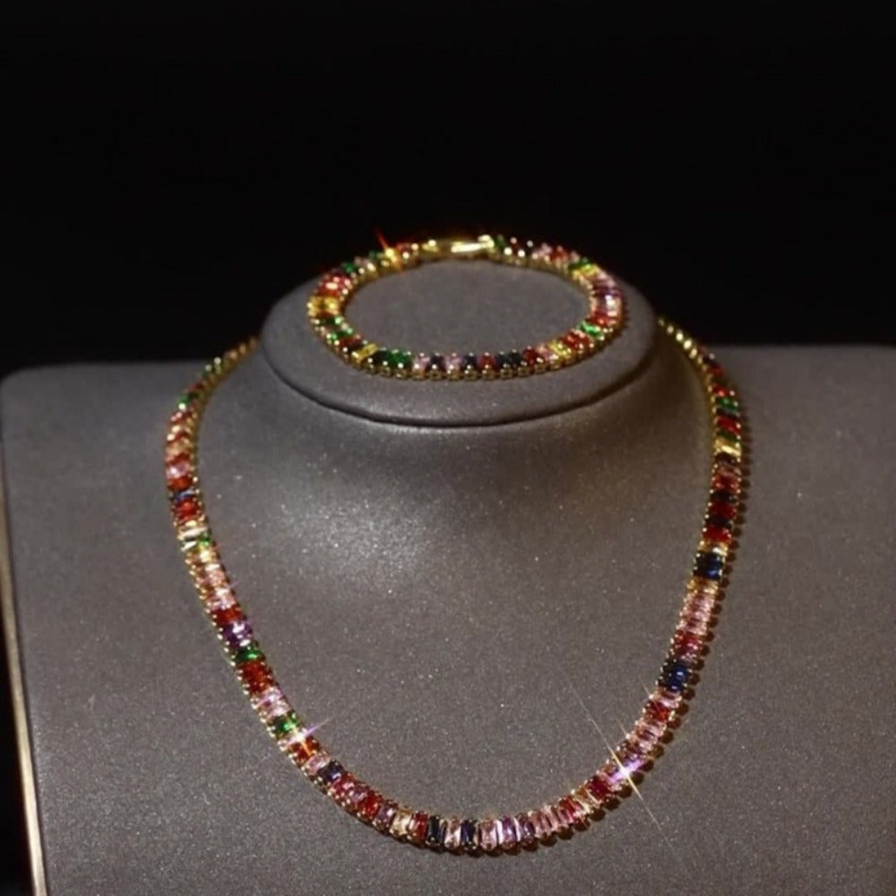 Jewelry Set for Women - 925 Sterling Silver Tennis Bracelet and Necklace Natural Stone Adorned - product detail view 4