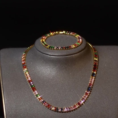 Jewelry Set for Women - 925 Sterling Silver Tennis Bracelet and Necklace Natural Stone Adorned - product detail view 4