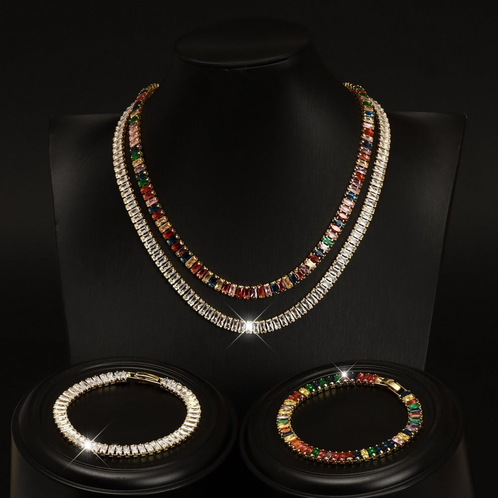 Jewelry Set for Women - 925 Sterling Silver Tennis Bracelet and Necklace Natural Stone Adorned - product detail view 11
