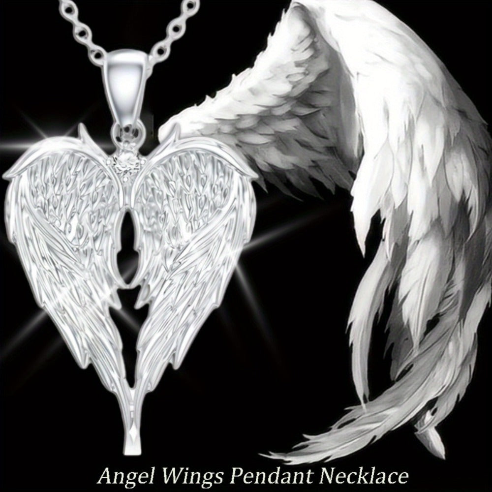 Jewelry Set for Women - Angel Wings Heart Pendant Earrings Necklace Boho Vintage Silver Romantic - product detail view 2
