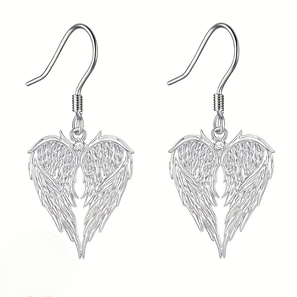 Jewelry Set for Women - Angel Wings Heart Pendant Earrings Necklace Boho Vintage Silver Romantic - product detail view 3