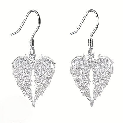 Jewelry Set for Women - Angel Wings Heart Pendant Earrings Necklace Boho Vintage Silver Romantic - product detail view 3