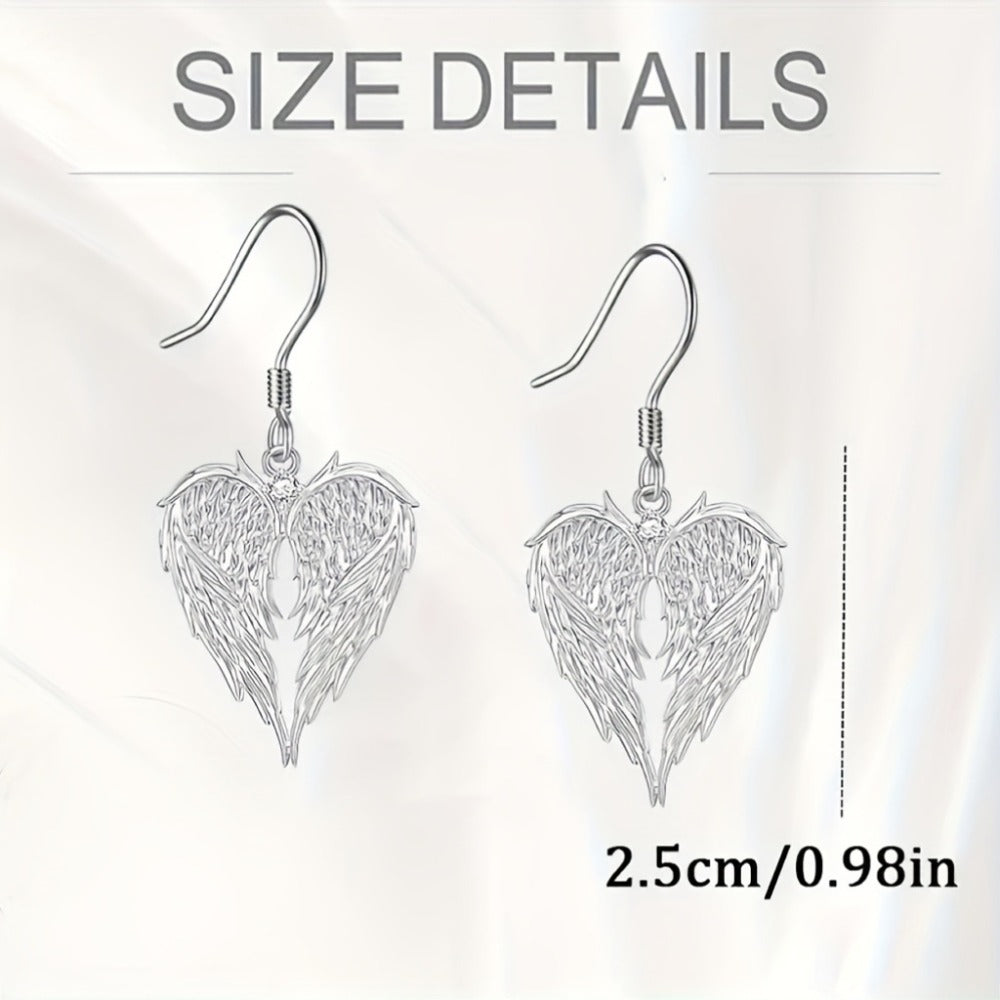 Jewelry Set for Women - Angel Wings Heart Pendant Earrings Necklace Boho Vintage Silver Romantic - product detail view 4