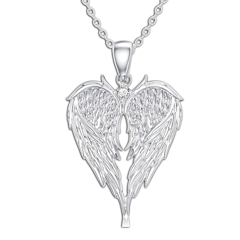 Jewelry Set for Women - Angel Wings Heart Pendant Earrings Necklace Boho Vintage Silver Romantic - product detail view 5