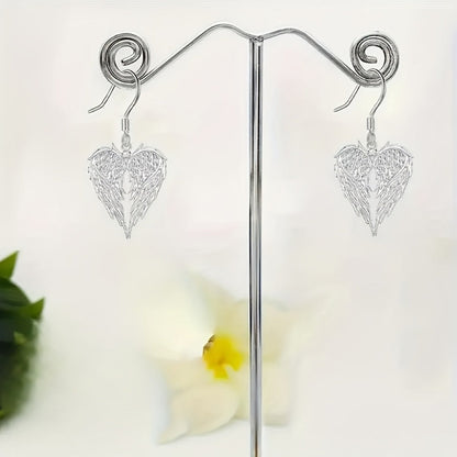 Jewelry Set for Women - Angel Wings Heart Pendant Earrings Necklace Boho Vintage Silver Romantic - product detail view 8