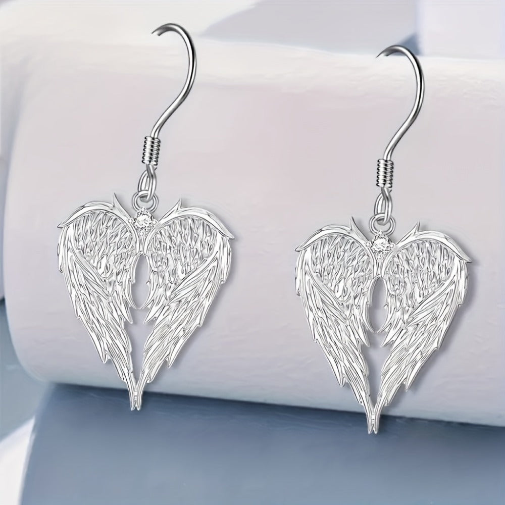 Jewelry Set for Women - Angel Wings Heart Pendant Earrings Necklace Boho Vintage Silver Romantic - product detail view 9
