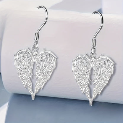Jewelry Set for Women - Angel Wings Heart Pendant Earrings Necklace Boho Vintage Silver Romantic - product detail view 9