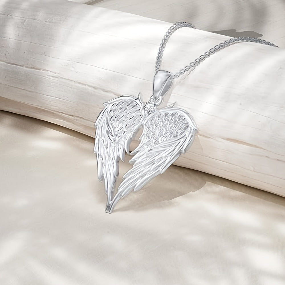 Jewelry Set for Women - Angel Wings Heart Pendant Earrings Necklace Boho Vintage Silver Romantic - product detail view 11