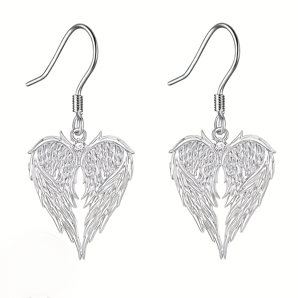 Jewelry Set for Women - Angel Wings Heart Pendant Earrings Necklace Boho Vintage Silver Romantic - product detail view 12