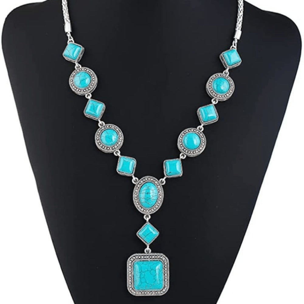 Jewelry Set for Women - Turquoise for Boho - 3 Piece Natural Stone Necklace Bracelet Earrings - product detail view 3