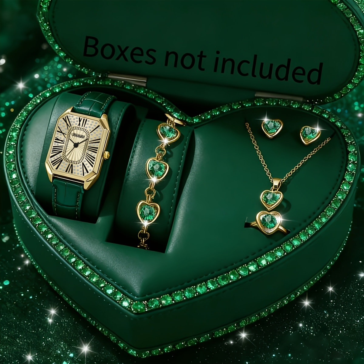 Jewelry Set with Watch - Women 6pcs Elegant Minimalist Quartz Square Dial Ladies with Heart Pendant - product detail view 61