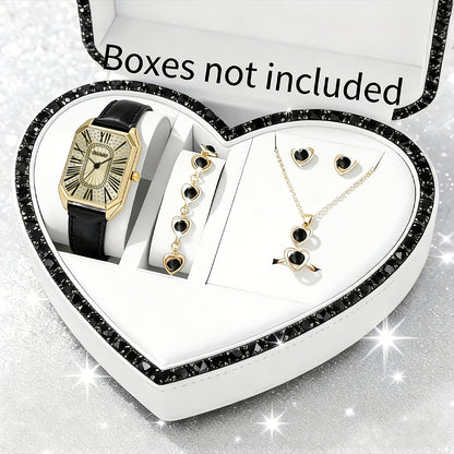 Jewelry Set with Watch - Women 6pcs Elegant Minimalist Quartz Square Dial Ladies with Heart Pendant - product detail view 62
