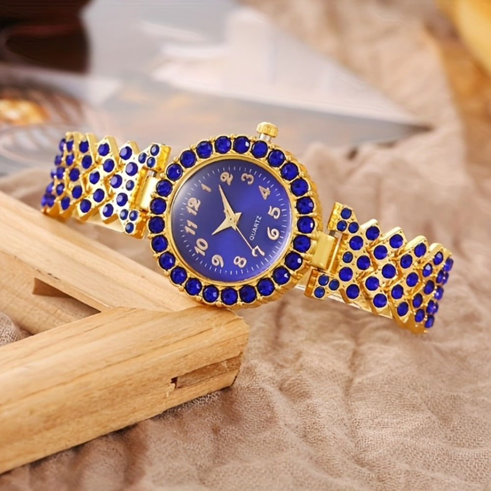 Jewelry Set with Watch - Blue Rhinestone Women's & 6pcs Luxury Crystal Quartz with Matching Fashion - product detail view 3