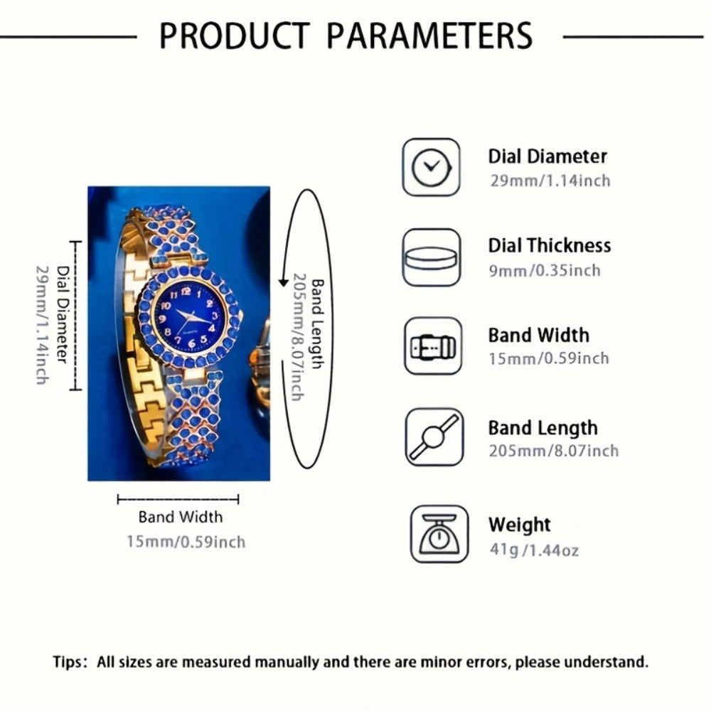 Jewelry Set with Watch - Blue Rhinestone Women's & 6pcs Luxury Crystal Quartz with Matching Fashion - product detail view 4