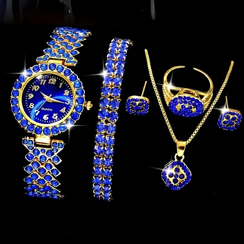 Jewelry Set with Watch - Blue Rhinestone Women's & 6pcs Luxury Crystal Quartz with Matching Fashion - product detail view 6