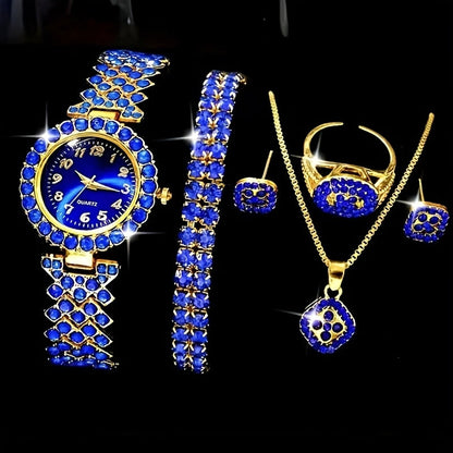 Jewelry Set with Watch - Blue Rhinestone Women's & 6pcs Luxury Crystal Quartz with Matching Fashion - product detail view 6