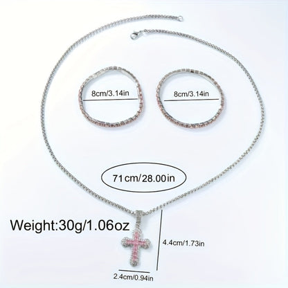 Jewelry Set with Watch - Fashion and 3Pcs - Rhinestone Ring Bracelet Gift for Women, Elegant Pink - product detail view 5