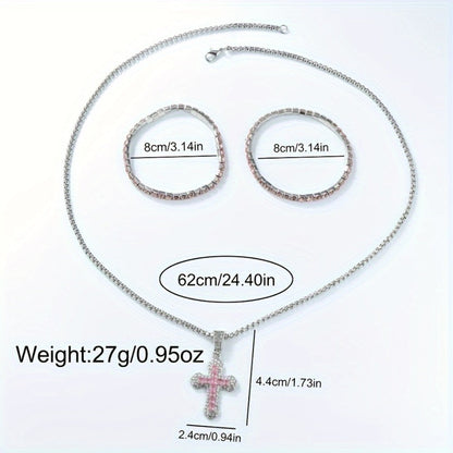 Jewelry Set with Watch - Fashion and 3Pcs - Rhinestone Ring Bracelet Gift for Women, Elegant Pink - product detail view 12