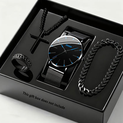 Jewelry Set with Watch - Luxury for Men 4pcs Quartz Analog Bracelet Necklace Gift Box Business - product detail view 11