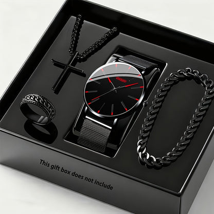 Jewelry Set with Watch - Luxury for Men 4pcs Quartz Analog Bracelet Necklace Gift Box Business - product detail view 12