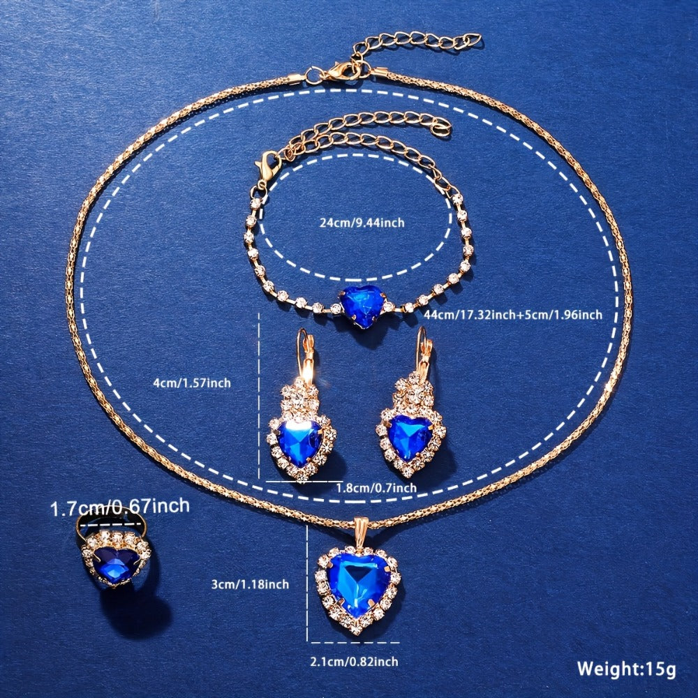 Jewelry Set with Watch - Quartz for Women 5 Piece Elegant Light Luxury Fashion & Blue Heart - product detail view 3