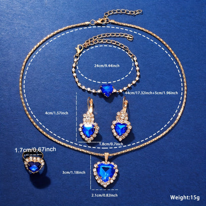 Jewelry Set with Watch - Quartz for Women 5 Piece Elegant Light Luxury Fashion & Blue Heart - product detail view 3