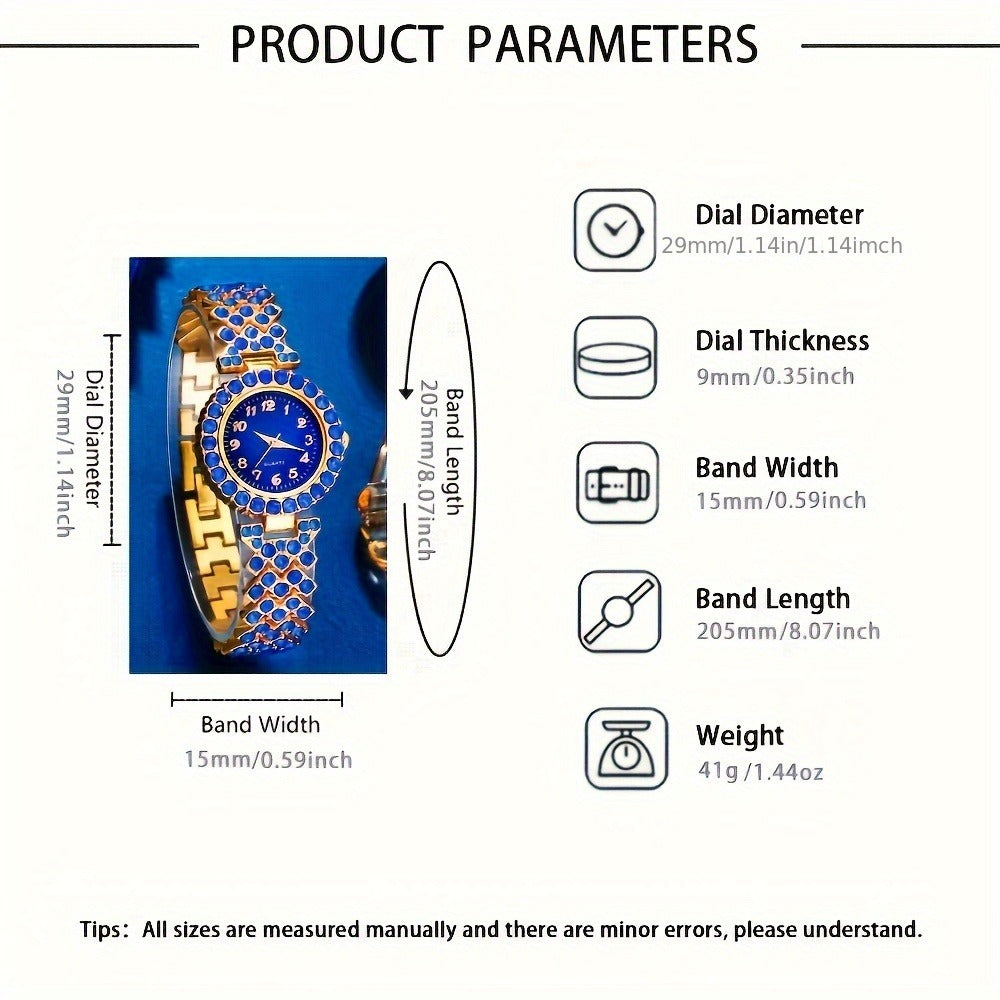 Jewelry Set with Watch - Quartz for Women 5 Piece Elegant Light Luxury Fashion & Blue Heart - product detail view 4
