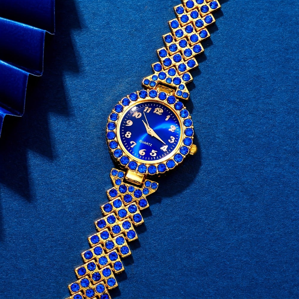 Jewelry Set with Watch - Quartz for Women 5 Piece Elegant Light Luxury Fashion & Blue Heart - product detail view 5