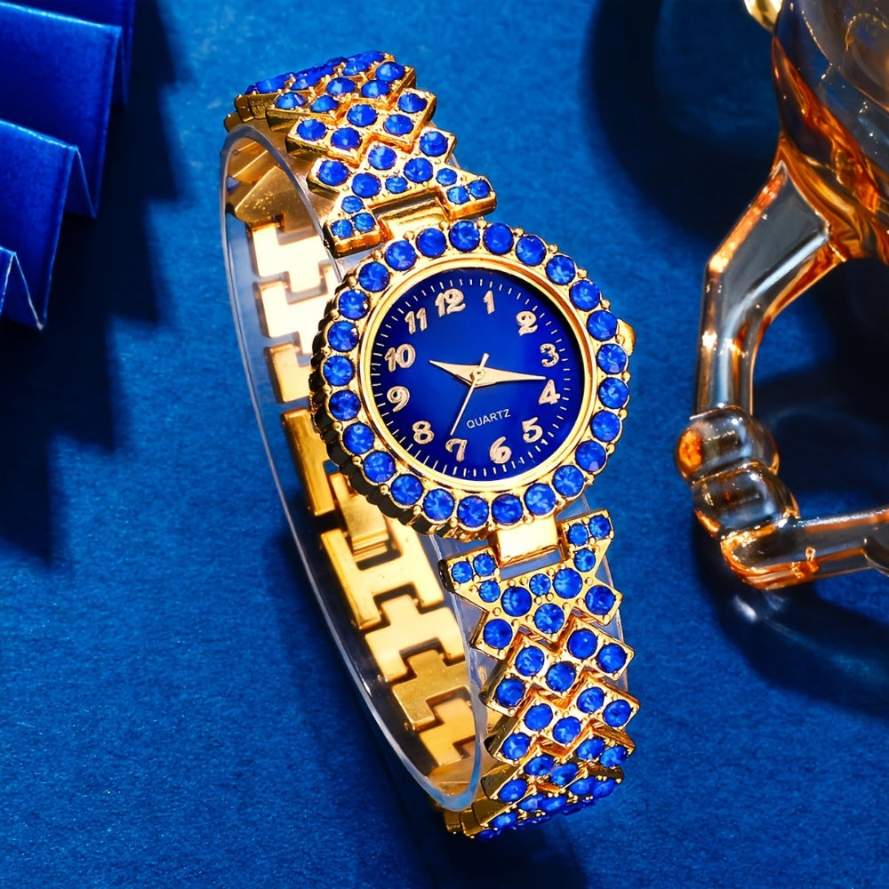 Jewelry Set with Watch - Quartz for Women 5 Piece Elegant Light Luxury Fashion & Blue Heart - product detail view 7
