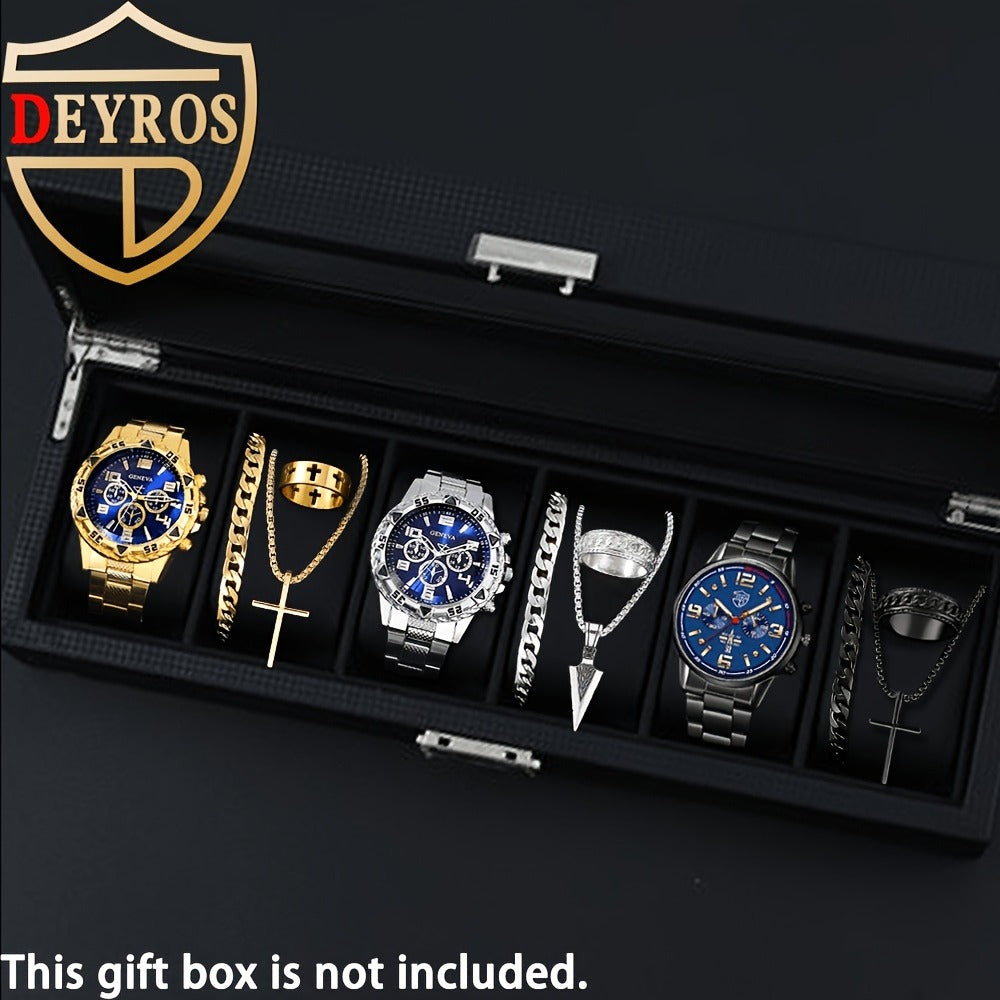 Jewelry Set with Watch - Men's 12pcs & 3 Quartz Watches, 9pcs Hip-Hop Bracelet, Necklace & Ring - product detail view 4