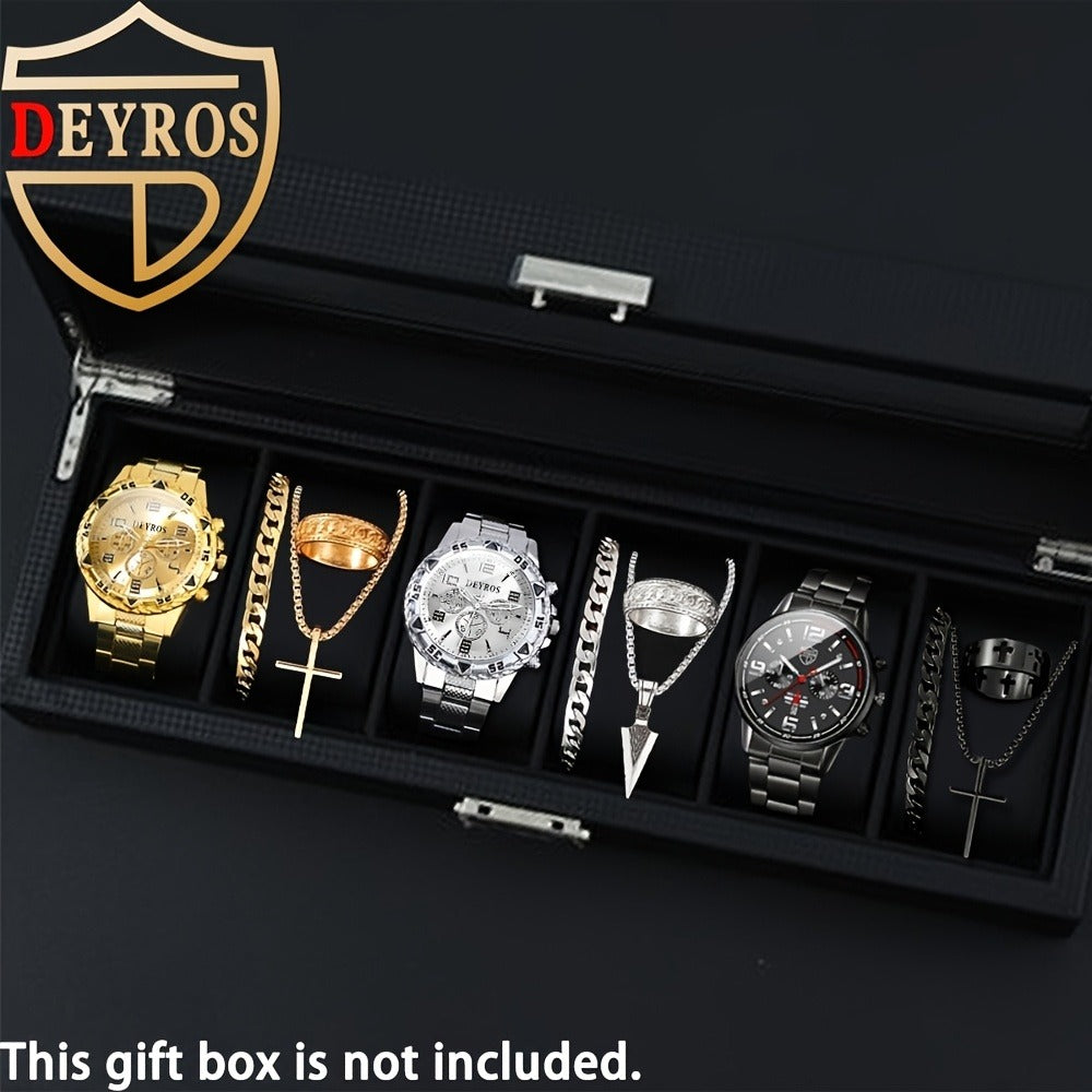 Jewelry Set with Watch - Men's 12pcs & 3 Quartz Watches, 9pcs Hip-Hop Bracelet, Necklace & Ring - product detail view 7