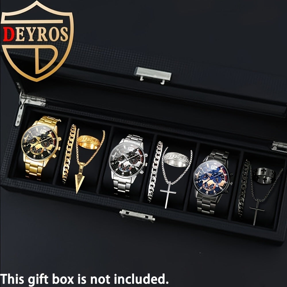 Jewelry Set with Watch - Men's 12pcs & 3 Quartz Watches, 9pcs Hip-Hop Bracelet, Necklace & Ring - product detail view 8