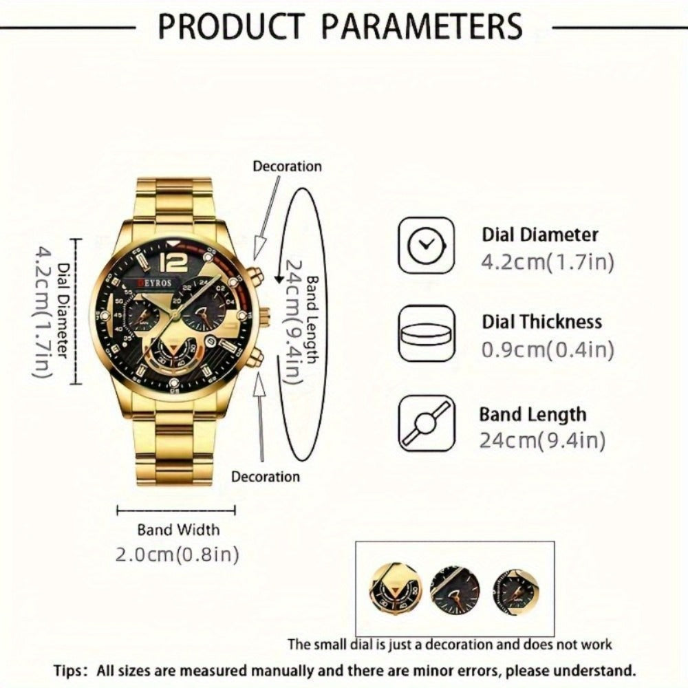 Jewelry Set with Watch - Men's 12pcs & 3 Quartz Watches, 9pcs Hip-Hop Bracelet, Necklace & Ring - product detail view 11