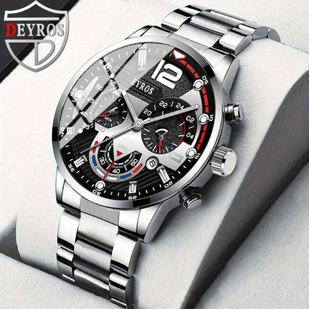 Jewelry Set with Watch - Men's 12pcs & 3 Quartz Watches, 9pcs Hip-Hop Bracelet, Necklace & Ring - product detail view 13