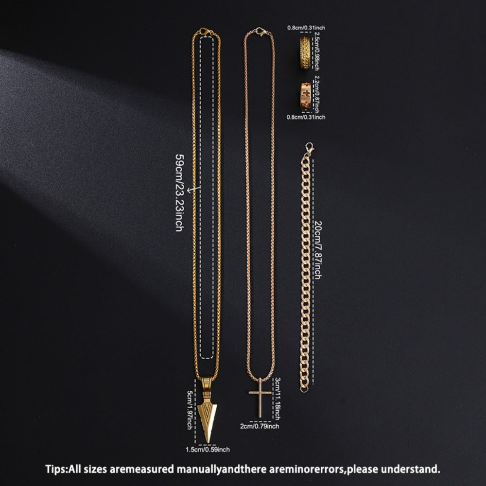 Jewelry Set with Watch - Men's 12pcs & 3 Quartz Watches, 9pcs Hip-Hop Bracelet, Necklace & Ring - product detail view 14