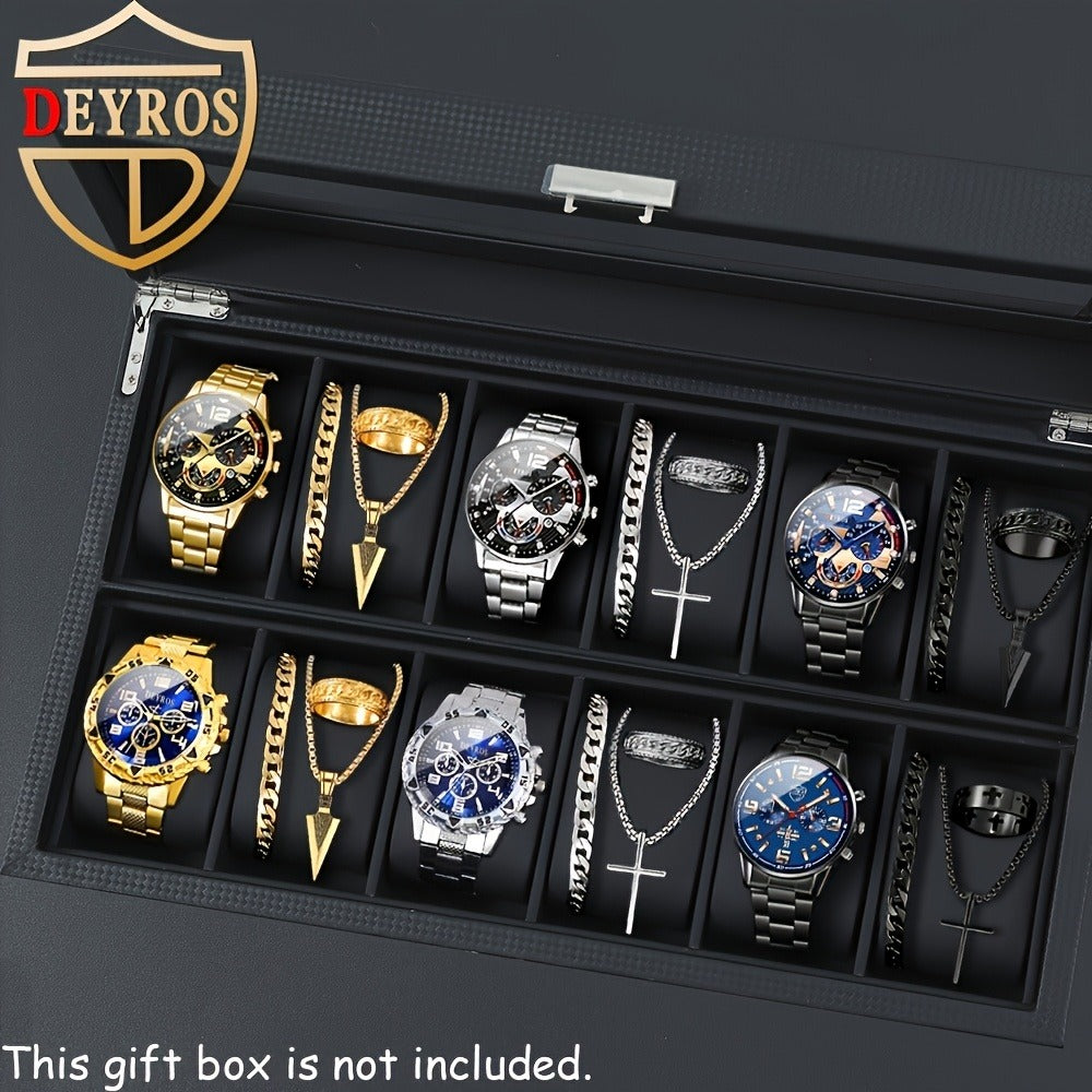 Jewelry Set with Watch - Men's 12pcs & 3 Quartz Watches, 9pcs Hip-Hop Bracelet, Necklace & Ring - product detail view 17