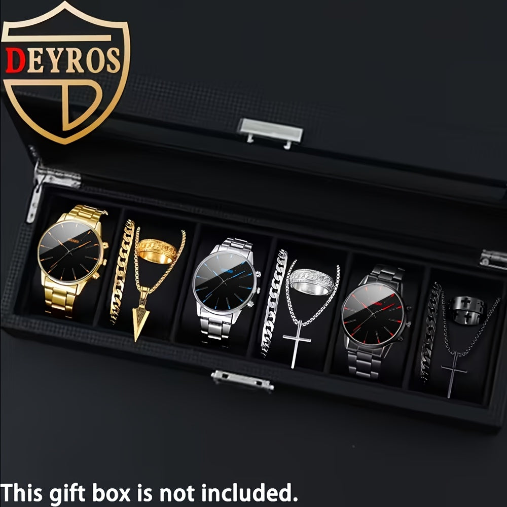 Jewelry Set with Watch - Men's 12pcs & 3 Quartz Watches, 9pcs Hip-Hop Bracelet, Necklace & Ring - product detail view 24