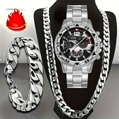 Jewelry Set with Watch - Men's Bracelet Necklace 3pcs Quartz Stainless Steel Casual Sport Fashion - product detail view 2