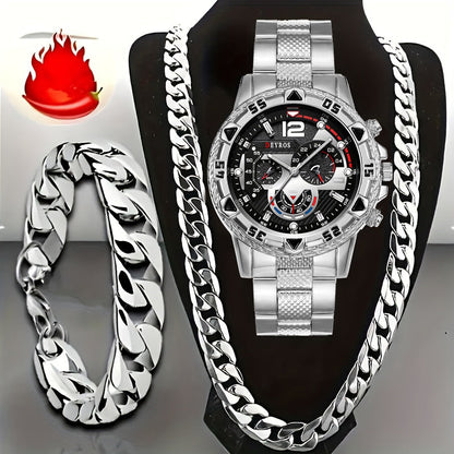 Jewelry Set with Watch - Men's Bracelet Necklace 3pcs Quartz Stainless Steel Casual Sport Fashion - product detail view 7