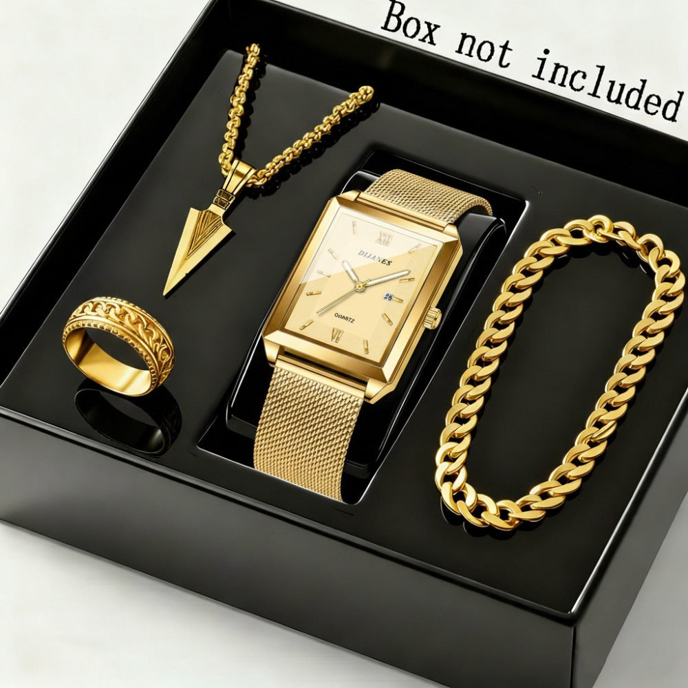 Jewelry Set with Watch - Men's & Gift 4-Piece Quartz , Necklace, Bracelet & Ring, Zinc Alloy - main product view