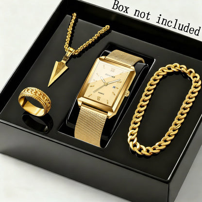 Jewelry Set with Watch - Men's & Gift 4-Piece Quartz , Necklace, Bracelet & Ring, Zinc Alloy - product detail view 9