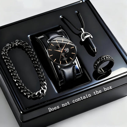 Jewelry Set with Watch - Men's Quartz & Bracelet | 4-Piece Elegant Gift with Alloy Case, Round Dial - product detail view 12