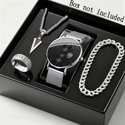 Jewelry Set with Watch - Men's Quartz & Bracelet | 4-Piece Elegant Gift with Alloy Case, Round Dial - product detail view 20