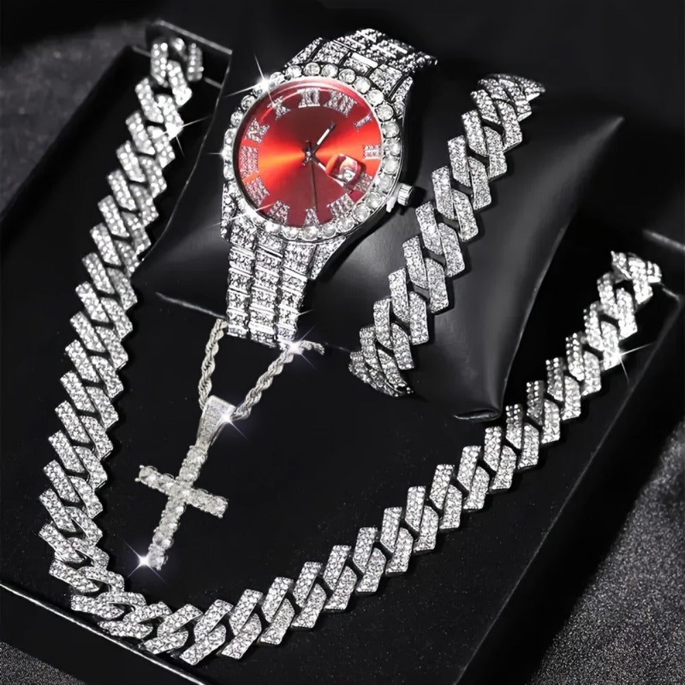 Jewelry Set with Watch - Men's Rhinestone Quartz & 3pcs or 4pcs Bundle with Cross Necklace & - main product view