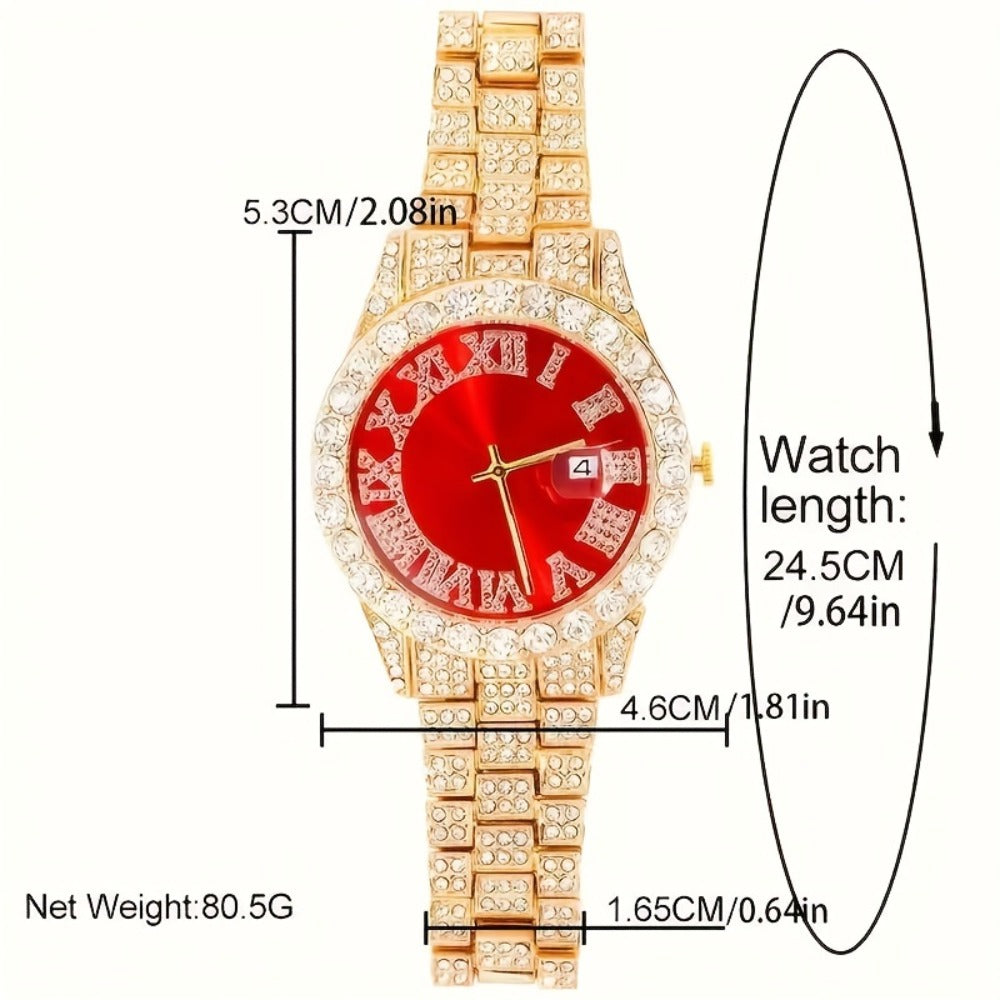 Jewelry Set with Watch - Men's Rhinestone Quartz & 3pcs or 4pcs Bundle with Cross Necklace & - product detail view 2