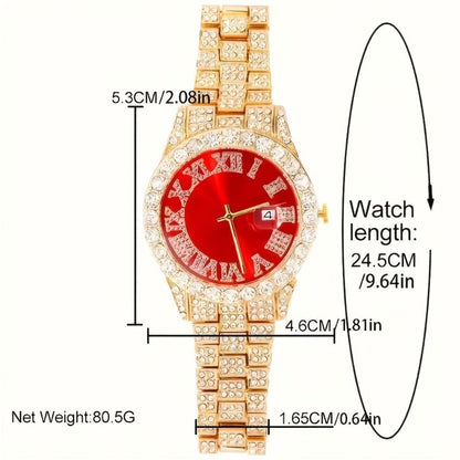 Jewelry Set with Watch - Men's Rhinestone Quartz & 3pcs or 4pcs Bundle with Cross Necklace & - product detail view 2