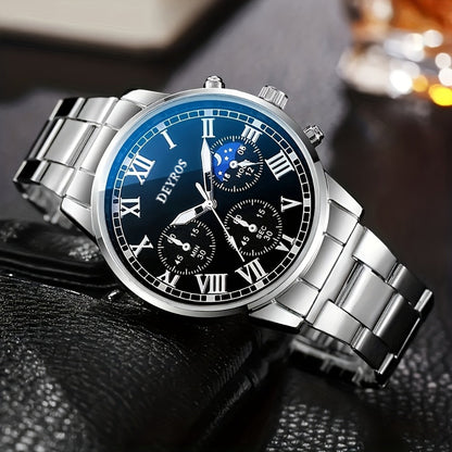 Jewelry Set with Watch - Stainless Steel for Men 3pcs Business Chronograph Quartz Necklace Bracelet - product detail view 7
