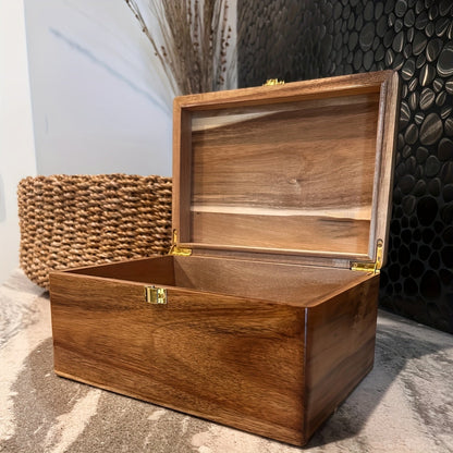 Keepsake and Memory Boxes shown in the Acacia wood option