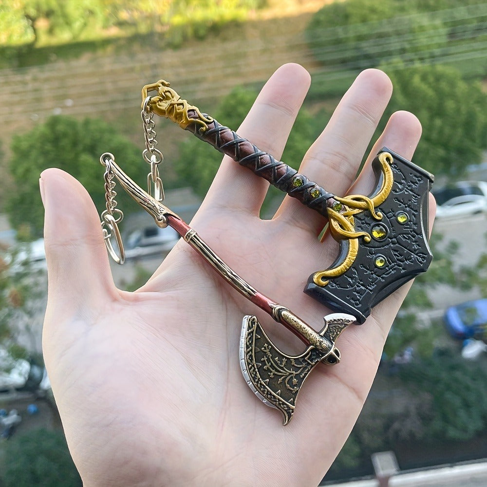 Keychain - Axe Men Fantasy Viking Battle Axe Pendant Zinc Alloy with Iron Chain & - product detail view 9