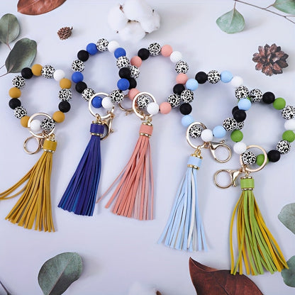 Keychain - Beaded Wristband Set 5 Pcs - Leopard Print Polka Dot Fringe Charm for - product detail view 12